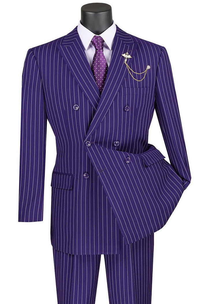 "Purple Pinstripe Gangster Suit from Vinci: Be Bold & Classy" - Elegant Mensattire