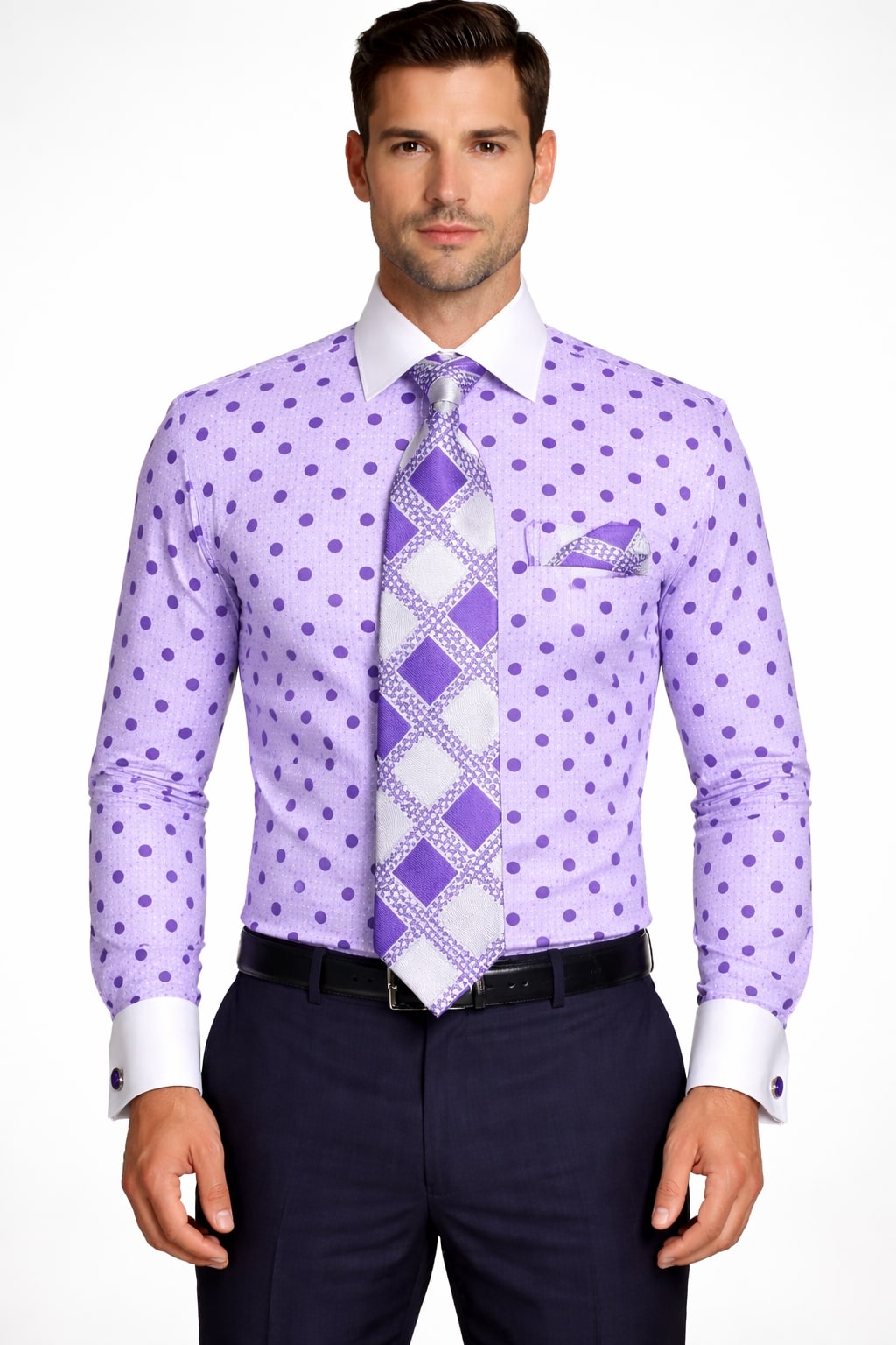 Polka Dot Dress Shirt - Purple – SuitUSA