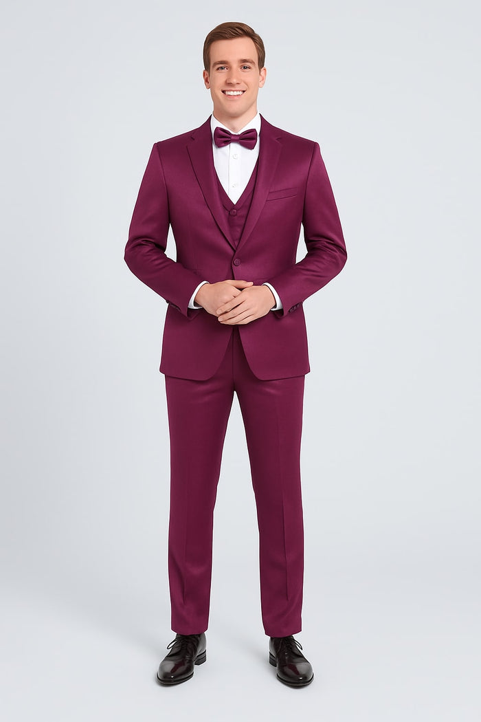 Purple Satin Tuxedo Set - 4-Piece Statement for Weddings & Proms by Tazzio