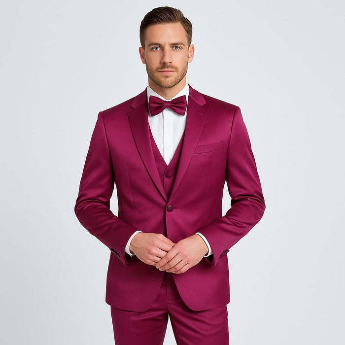Purple Satin Tuxedo Set - 4-Piece Statement for Weddings & Proms by Tazzio