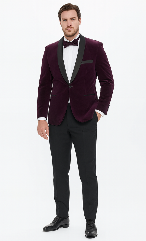 Purple Velvet Tuxedo Jacket with Shawl Lapel – Slim Fit