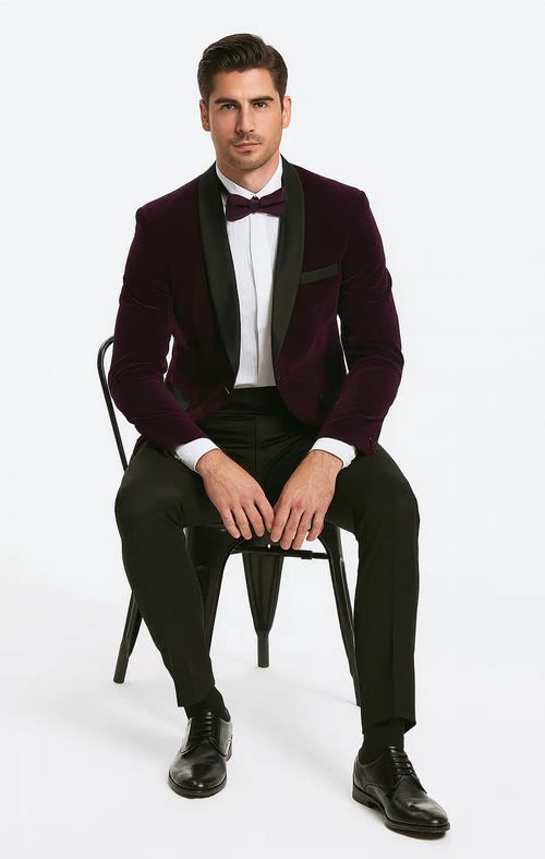 Purple Velvet Tuxedo Jacket with Shawl Lapel – Slim Fit