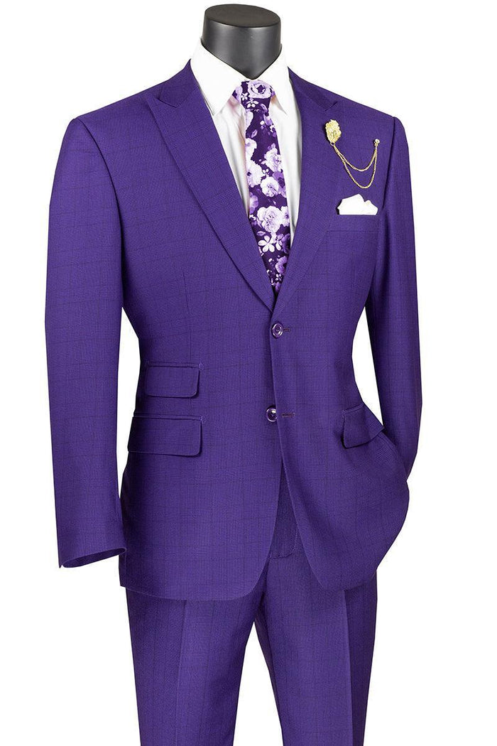 Purple Windowpane 2 Piece Modern Fit Suit by Vinci