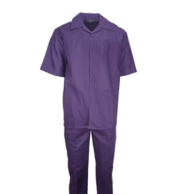 Mens Purple Linen Shirt and Pants Casual Outfit Set