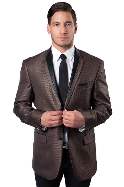 Men's Houndstooth Tuxedo Blazer in Brown