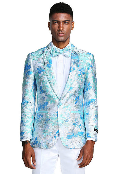 Men's Sky Blue Paisley Tuxedo Jacket by Tazio Suits