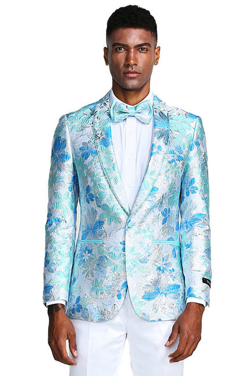 Men's Sky Blue Paisley Tuxedo Jacket by Tazio Suits