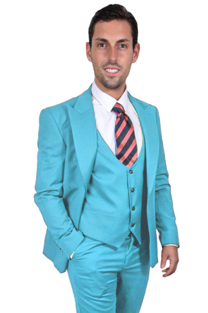 Men's Stacy Adams Sky Blue Peak Lapel 1-Button Vested Suit by Stacy Adams