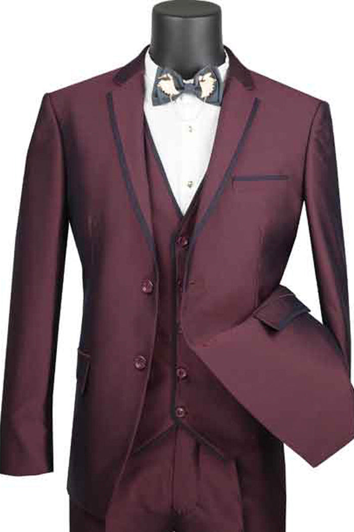 Mens Ultra Slim Fit Vested Textured Suit in Grey by Vinci