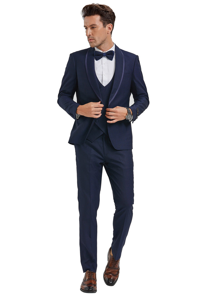 Men's Navy Blue Birdseye Shawl Tuxedo