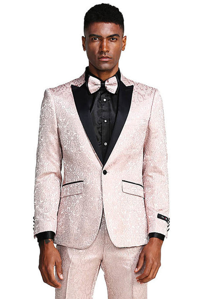 Paisley Wedding Tuxedo - Men's Slim Fit One Button in Blush Pink by Tazzio