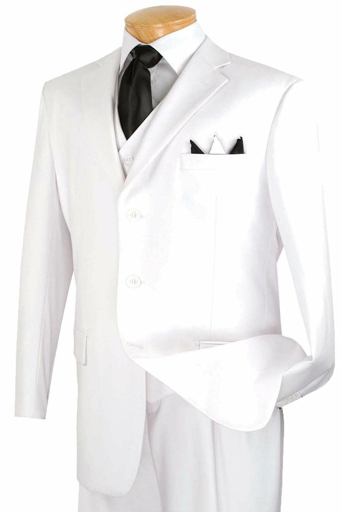 Apollo King White Vested Suit - Three Button Classic Fit