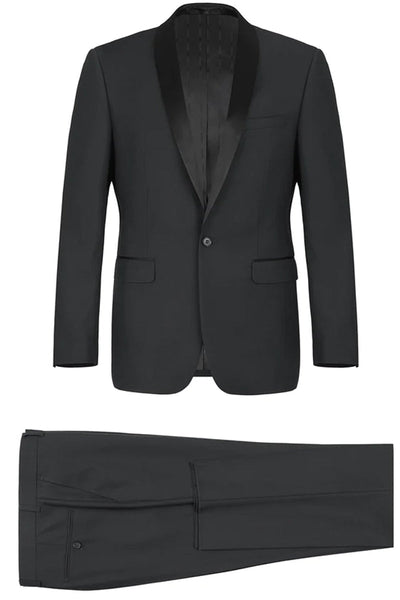 Mens Traditional Slim Fit Shawl Collar Tuxedo in Black