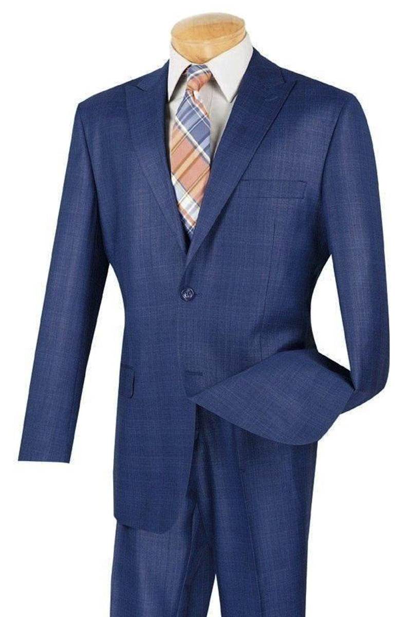 Men's Modern Fit Summer Blue Glen Plaid Suit from Vinci