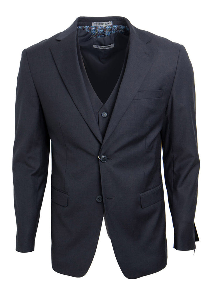 Men's Charcoal Grey Vested 2-Button Stacy Adams Suit