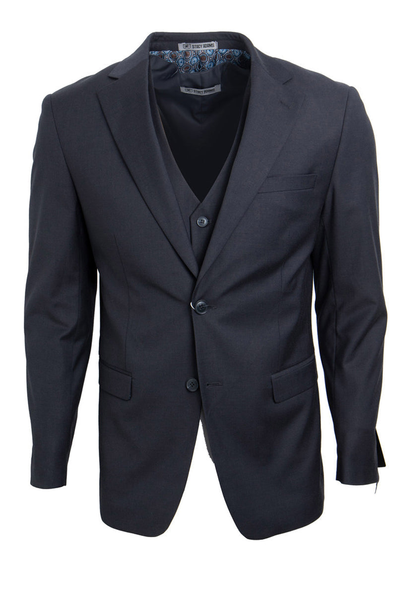 Men's Charcoal Grey Vested 2-Button Stacy Adams Suit