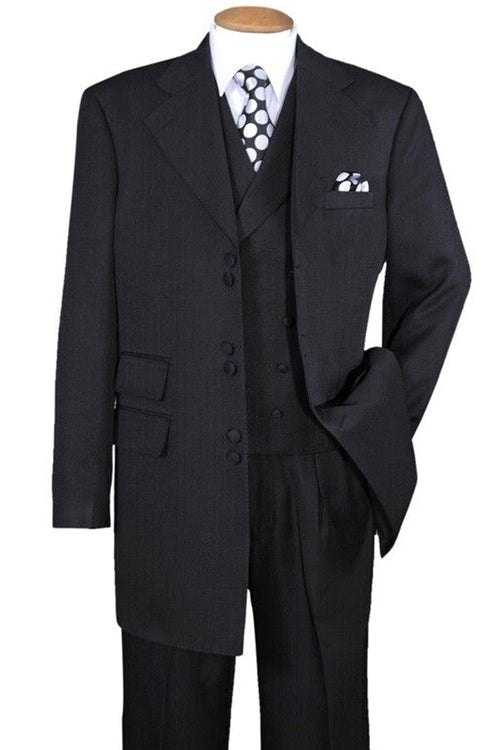 Mens Double Button Vested Fashion Zoot Suit in Black by Fortino Landiin