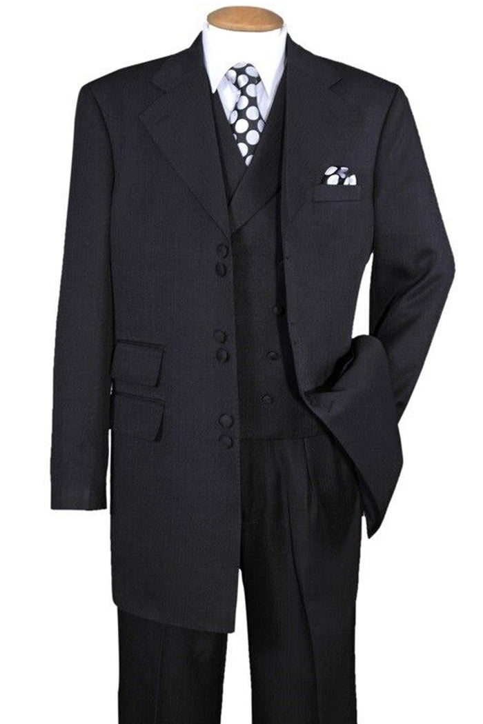 Mens Double Button Vested Fashion Zoot Suit in Black by Fortino Landiin