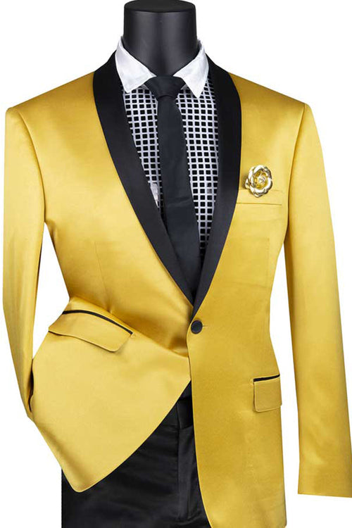 Mens Slim Fit Champagne Satin Tuxedo Jacket