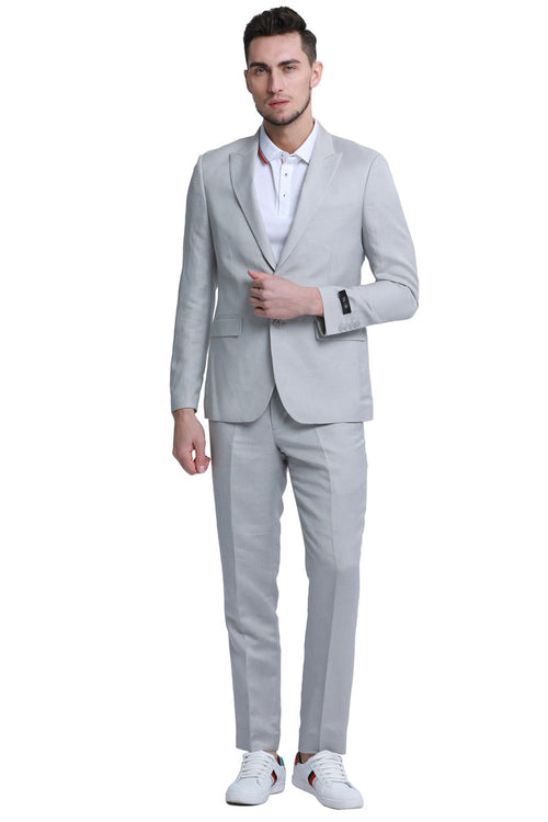 Men's Linen Wedding Suit in Light Grey