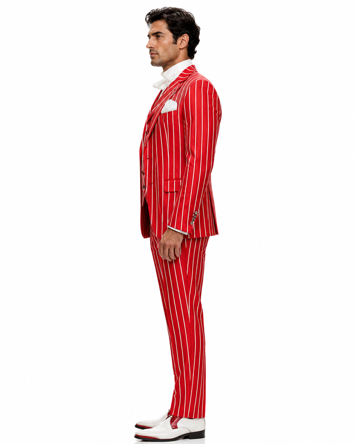 Light Red and White Pinstripe Zoot Suit - Gangster 1920s Pinstripe Suit - Mens  Fashion Suit