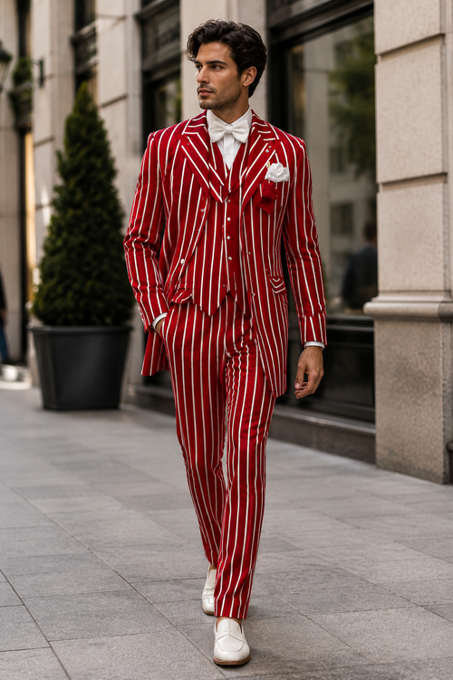 Red and White Pinstripe Zoot Suit - Gangster 1920s Pinstripe Suit - Mens  Fashion Suit