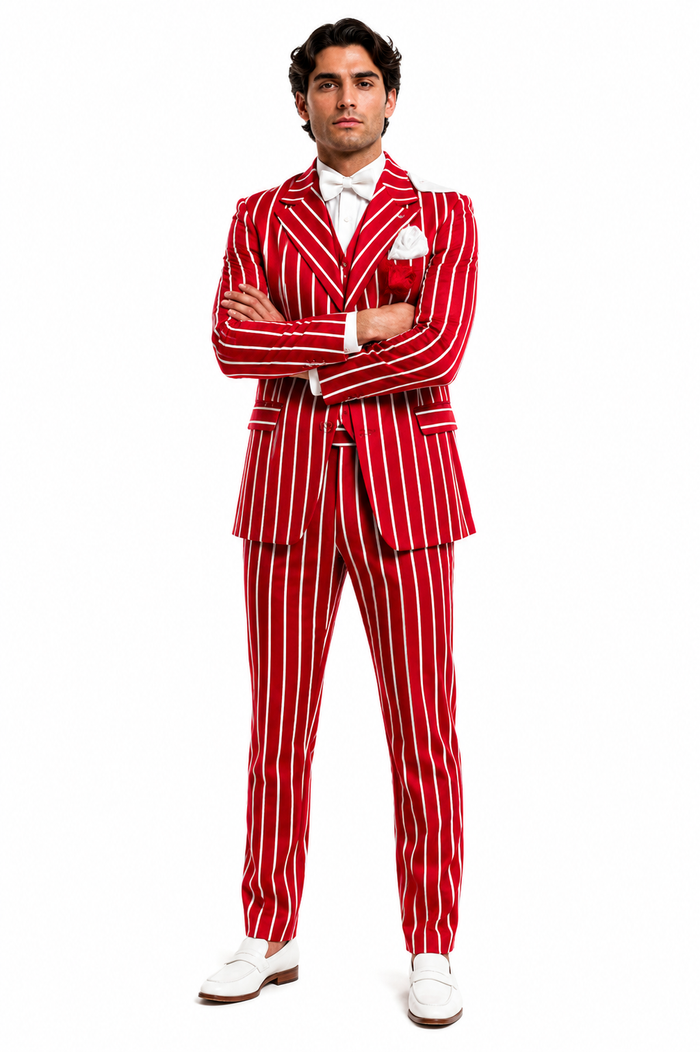 Light Red and White Pinstripe Zoot Suit - Gangster 1920s Pinstripe Suit - Mens  Fashion Suit