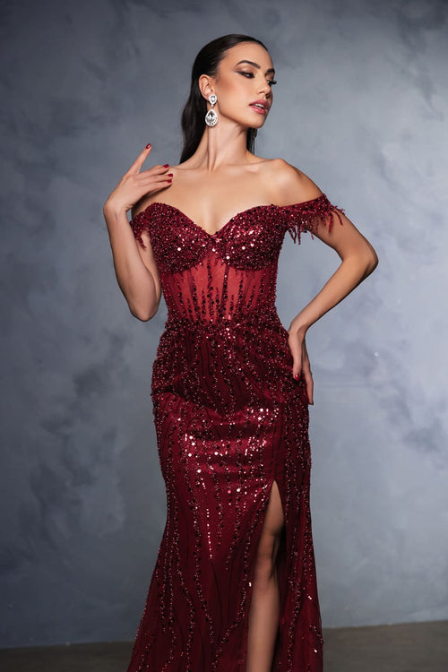 Long Sequins Prom Dress Off-Shoulder Evening Gown & Plus Size By MQ2132-New Collection