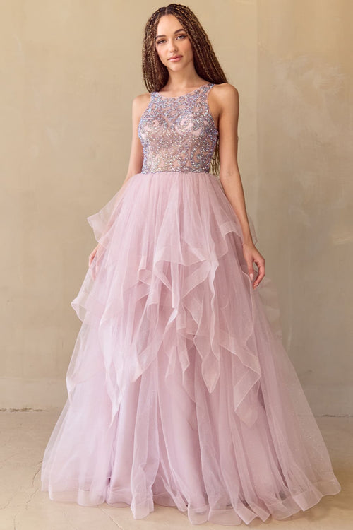 Red Carpet Dress Scoop Neck A-Line Prom Gown By Amelia Couture 5066