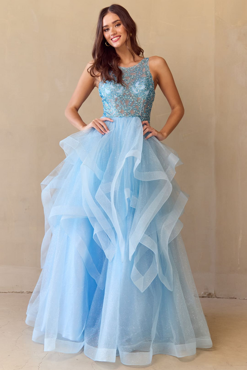Red Carpet Dress Scoop Neck A-Line Prom Gown By Amelia Couture 5066