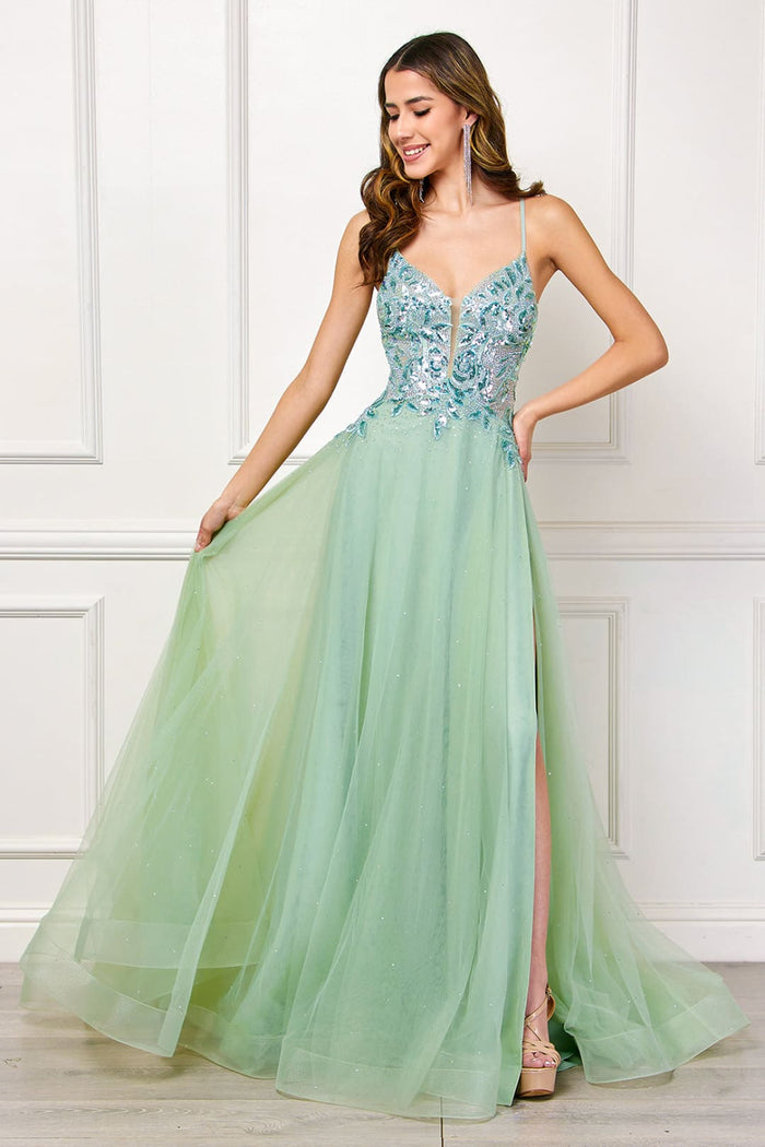 Red Carpet Dress Sleevelss High Slit A-Line Prom Gown By Amelia Couture TM1028