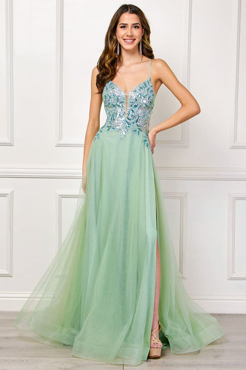 Red Carpet Dress Sleevelss High Slit A-Line Prom Gown By Amelia Couture TM1028