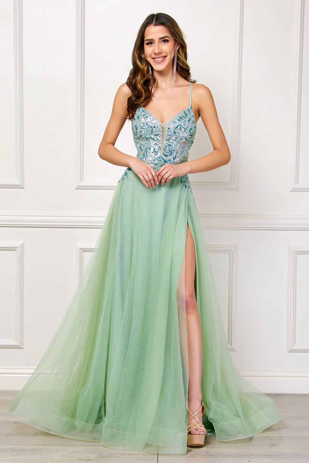 Red Carpet Dress Sleevelss High Slit A-Line Prom Gown By Amelia Couture TM1028
