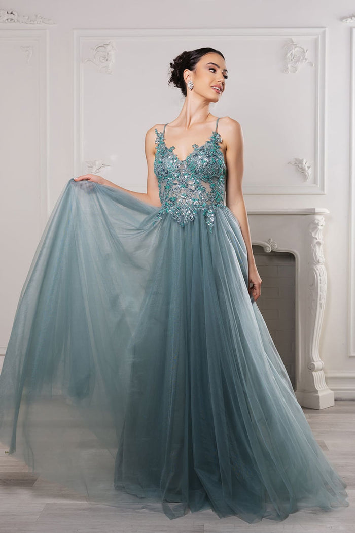 Red Carpet Dress V-Neck Sequin Evening Gown By May Queen MQ2167