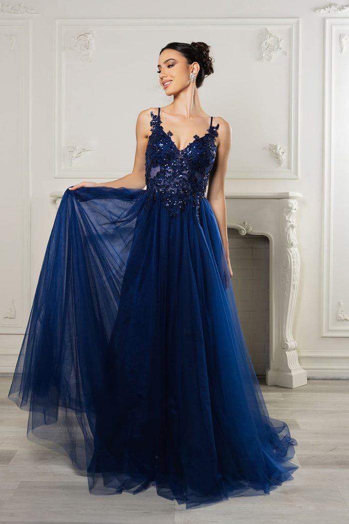 Red Carpet Dress V-Neck Sequin Evening Gown By May Queen MQ2167