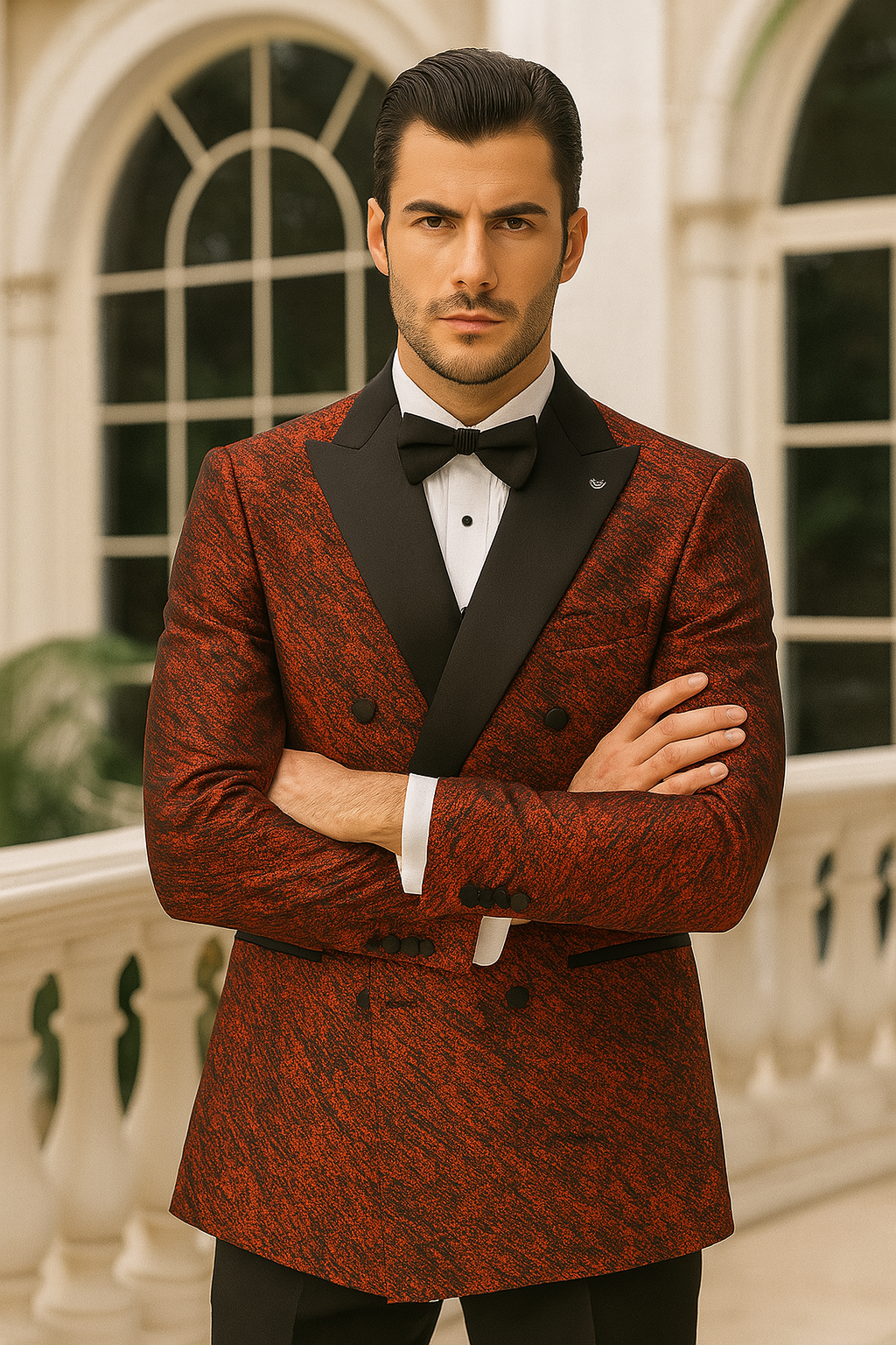Red Double Breasted Rough Streak Pattern Satin Peak Lapel Stacy Adams Men's Jacket