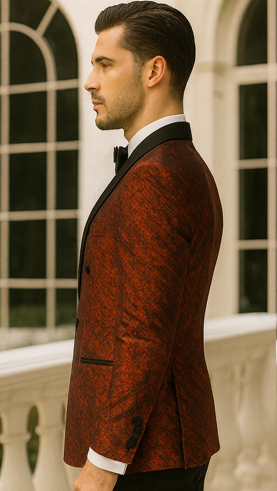 Red Double Breasted Rough Streak Pattern Satin Peak Lapel Stacy Adams Men's Jacket