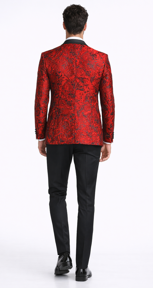 Red Floral Pattern Tuxedo 4-Piece Set – Wedding & Prom
