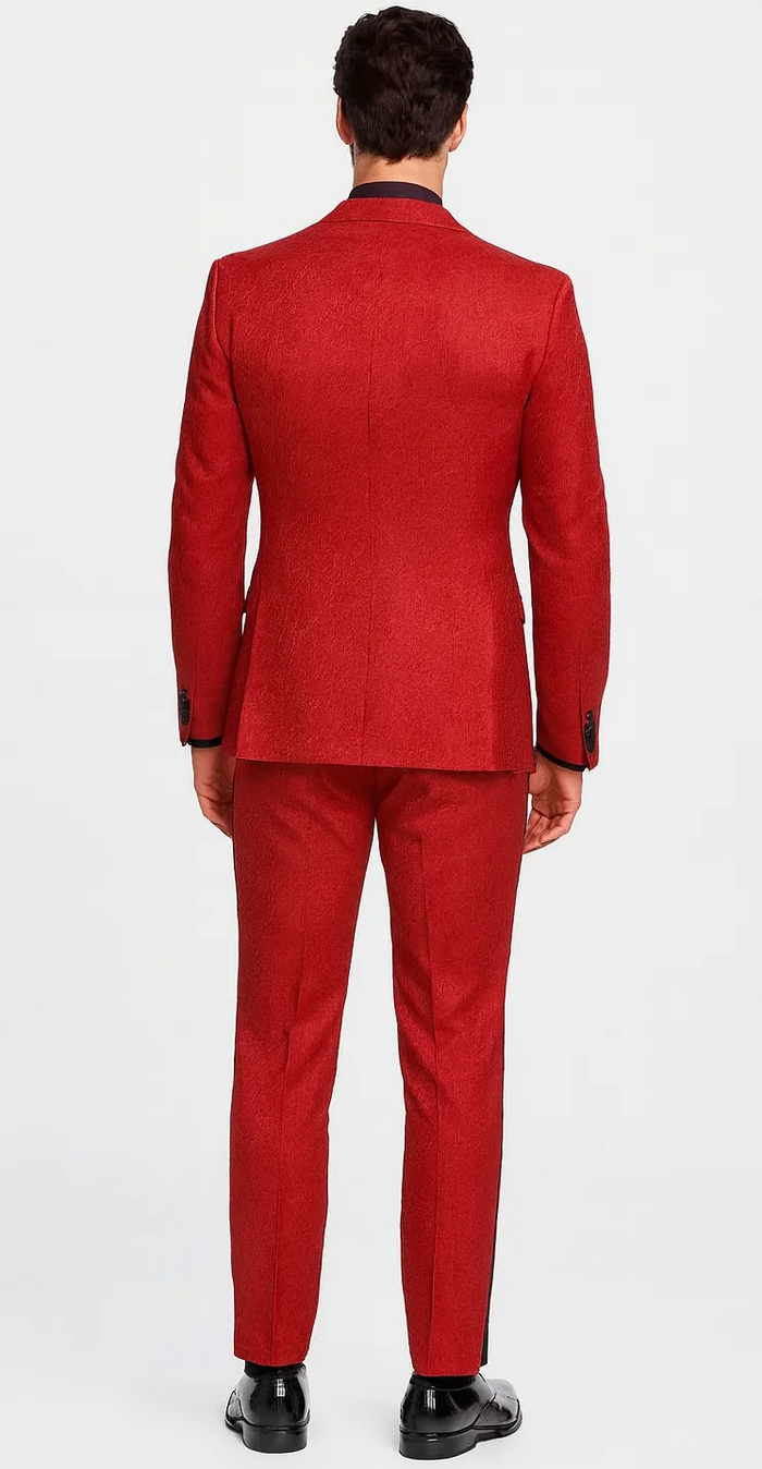 Red Paisley Slim Fit Tuxedo 3-Piece Set – Wedding & Prom