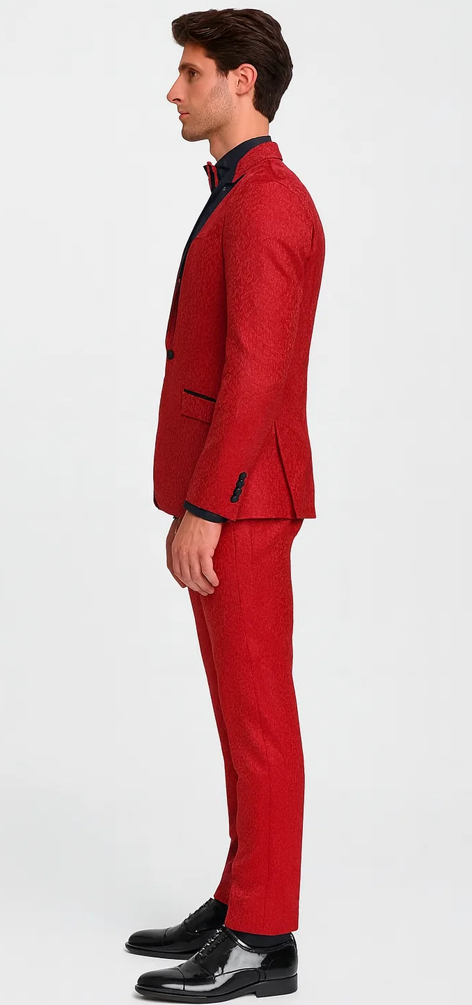 Red Paisley Slim Fit Tuxedo 3-Piece Set – Wedding & Prom