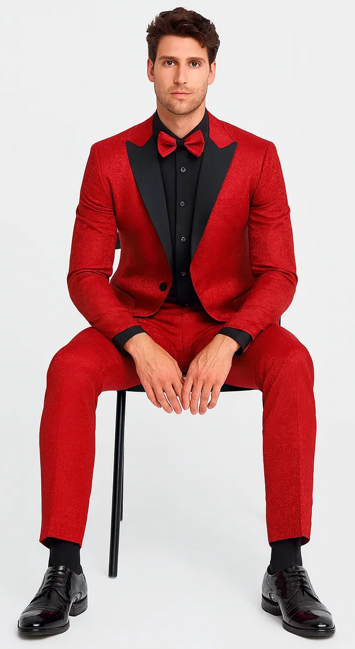 Red Paisley Slim Fit Tuxedo 3-Piece Set – Wedding & Prom