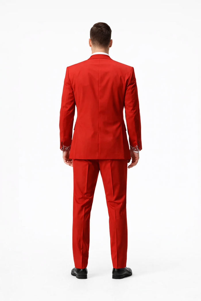Red Prom Tuxedo - Perfect Wedding Suit Vested Rhinestone Lapelled by USA Men's Outlet