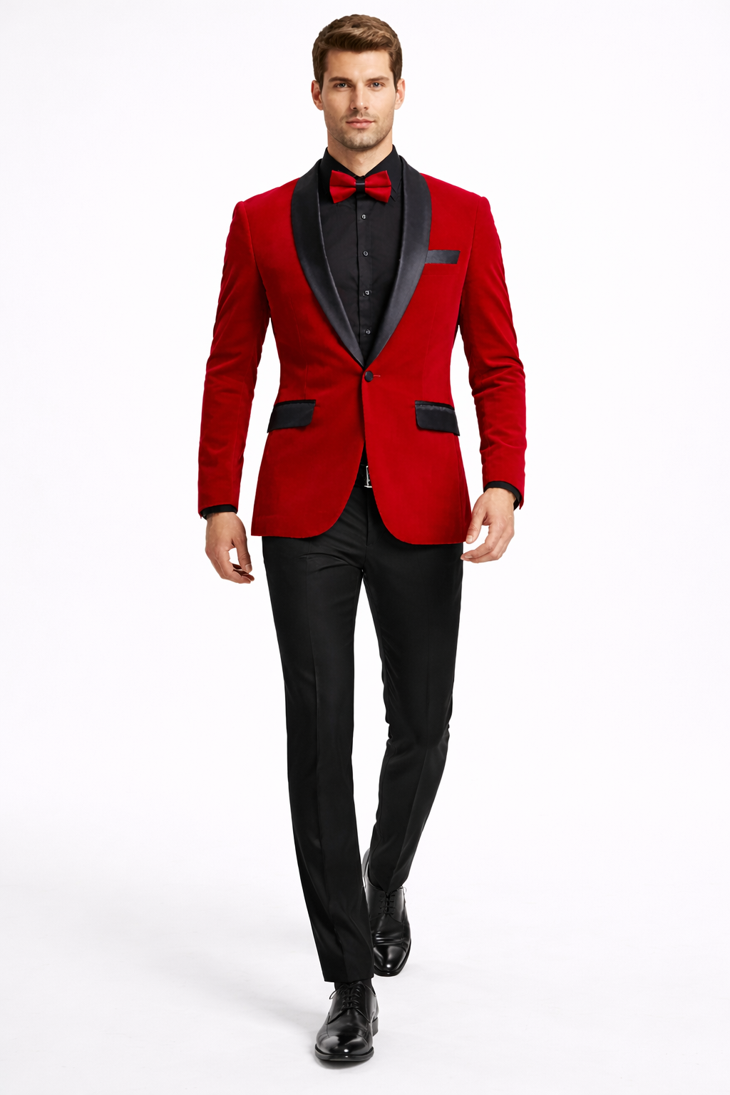 Red  Prom Tuxedo Suit - Red Wedding Suit - Men's Slim Fit Shawl Lapel Velvet Wedding & Prom Tuxedo Jacket