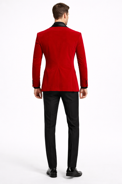Red  Prom Tuxedo Suit - Red Wedding Suit - Men's Slim Fit Shawl Lapel Velvet Wedding & Prom Tuxedo Jacket