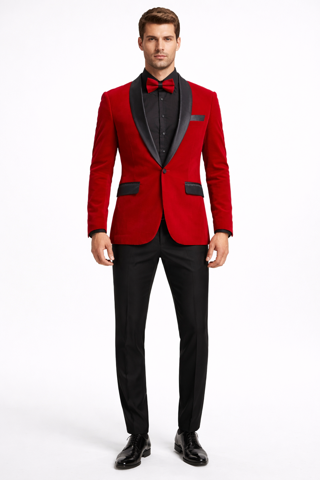 Red  Prom Tuxedo Suit - Red Wedding Suit - Men's Slim Fit Shawl Lapel Velvet Wedding & Prom Tuxedo Jacket