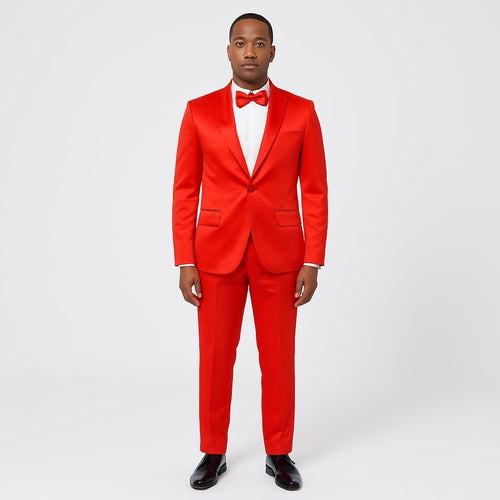Red Satin Tuxedo Set - 4-Piece Statement for Weddings & Proms by Tazzio