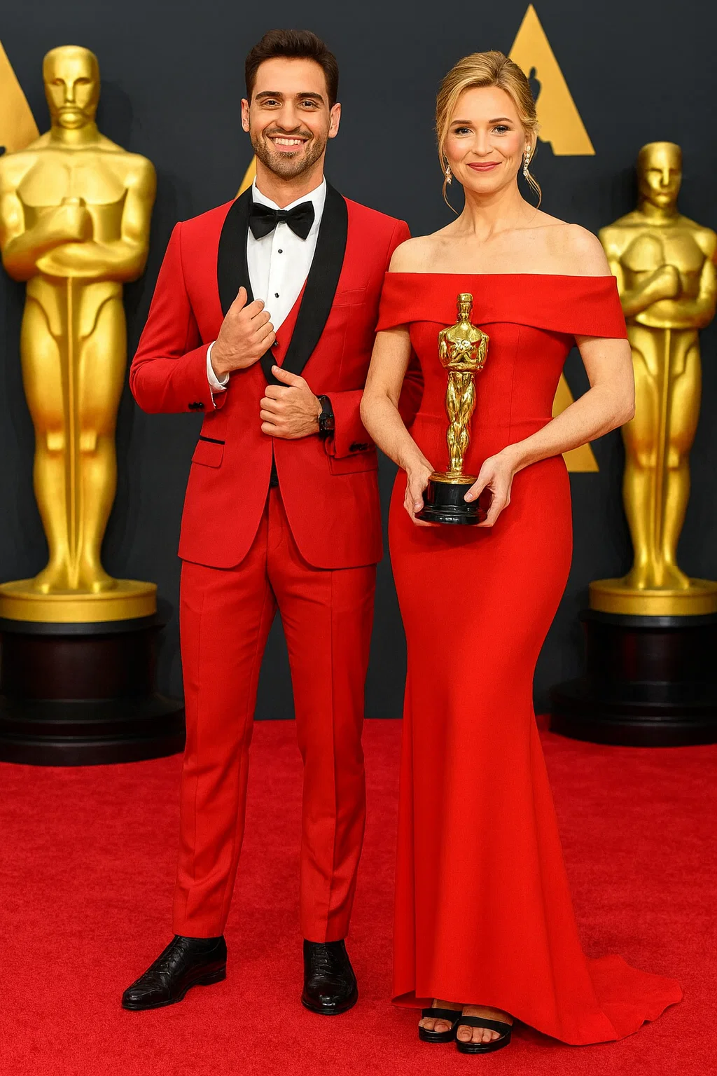 Red Slim Fit Tuxedo with Large Black Shawl Lapel – 3 Piece Wedding & Prom Set