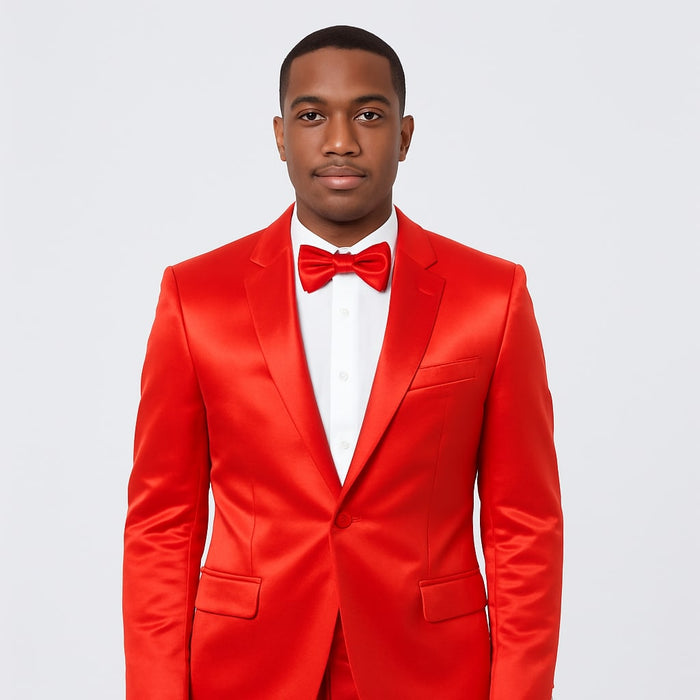 Red Satin Tuxedo Set - 4-Piece Statement for Weddings & Proms by Tazzio