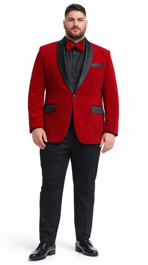Red Velvet Tuxedo Jacket with Shawl Lapel – Slim Fit