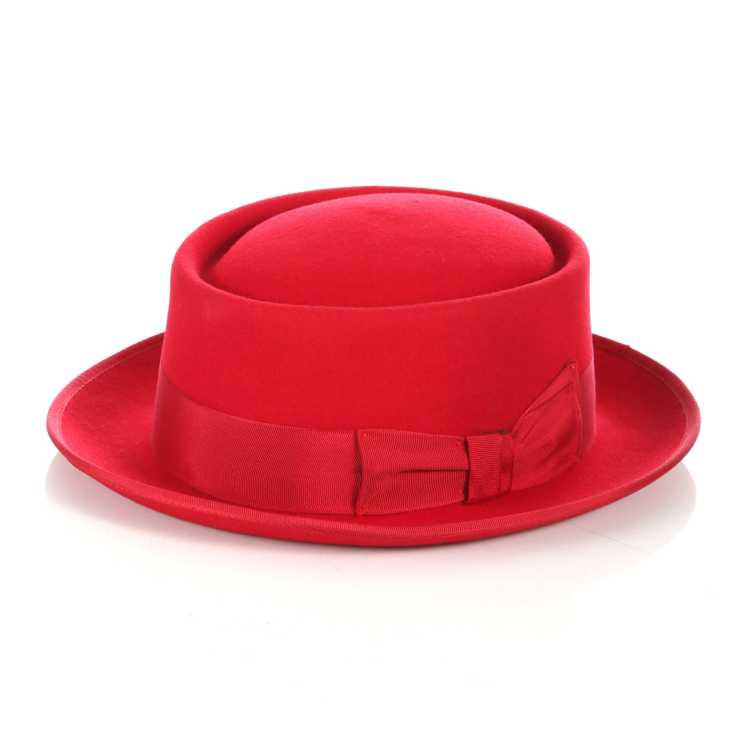 Red Pork Pie Premium Wool Hat by Ferrecci